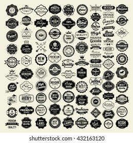 100 Labels and Logotypes design set. Retro Typography, Premium Quality design. Badges, Logos, Borders, Arrows, Ribbons, Icons. - Shutterstock ID 432163120