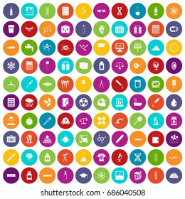 100 laboratory icons set in different colors circle isolated vector illustration