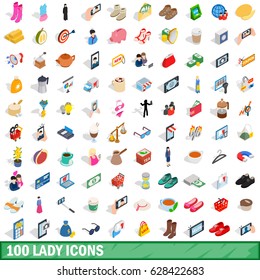 100 lady icons set in isometric 3d style for any design vector illustration