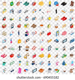 100 lady icons set in isometric 3d style for any design vector illustration