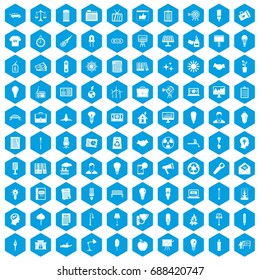 100 lamp icons set in blue hexagon isolated vector illustration