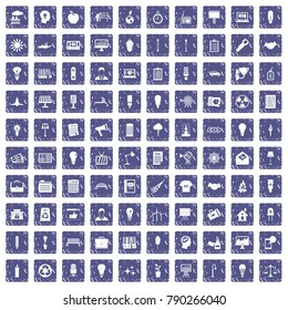 100 lamp icons set in grunge style sapphire color isolated on white background vector illustration