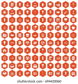 100 lamp icons set in orange hexagon isolated vector illustration