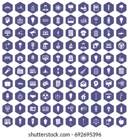 100 lamp icons set in purple hexagon isolated vector illustration