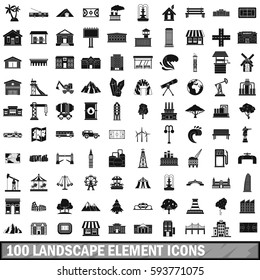 100 landscape element icons set in simple style for any design vector illustration