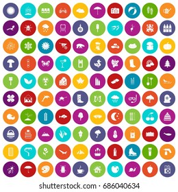 100 landscape icons set in different colors circle isolated vector illustration