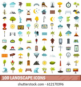 100 landscape icons set in flat style for any design vector illustration