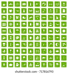 100 landscape icons set in grunge style green color isolated on white background vector illustration