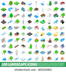 100 landscape icons set in isometric 3d style for any design vector illustration
