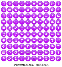 100 landscape icons set in purple circle isolated vector illustration