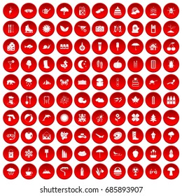 100 landscape icons set in red circle isolated on white vectr illustration