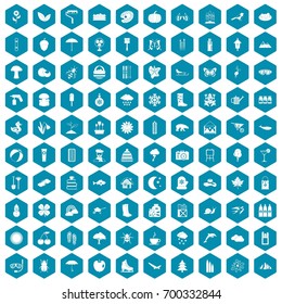 100 landscape icons set in sapphirine hexagon isolated vector illustration