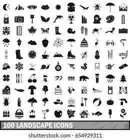 100 landscape icons set in simple style for any design vector illustration