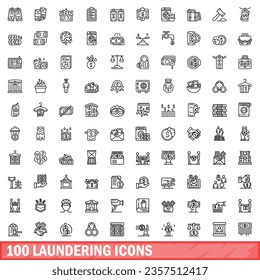 100 laundering icons set. Outline illustration of 100 laundering icons vector set isolated on white background