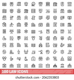 100 law icons set. Outline illustration of 100 law icons vector set isolated on white background svg