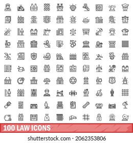 100 law icons set. Outline illustration of 100 law icons vector set isolated on white background