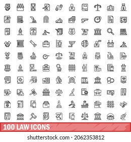 100 law icons set. Outline illustration of 100 law icons vector set isolated on white background