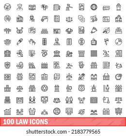 100 law icons set. Outline illustration of 100 law icons vector set isolated on white background