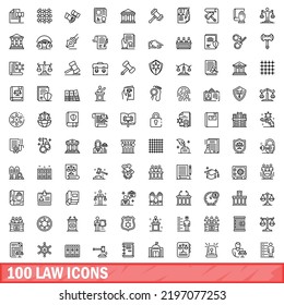 100 law icons set. Outline illustration of 100 law icons vector set isolated on white background