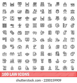 100 law icons set. Outline illustration of 100 law icons vector set isolated on white background