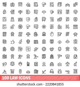 100 law icons set. Outline illustration of 100 law icons vector set isolated on white background