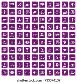 100 leadership icons set in grunge style purple color isolated on white background vector illustration