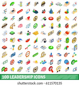 100 leadership icons set in isometric 3d style for any design vector illustration