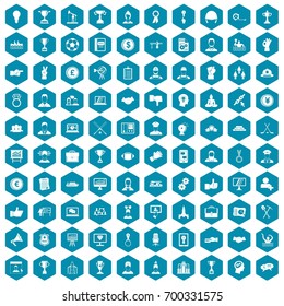 100 leadership icons set in sapphirine hexagon isolated vector illustration