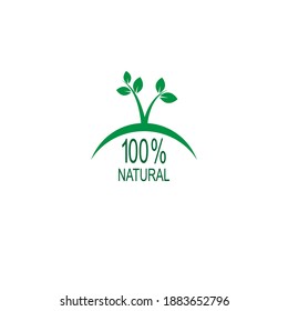 100 % with leaf icon logo design illustration template