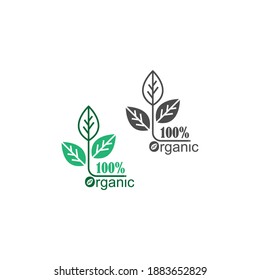 100 % with leaf icon logo design illustration template