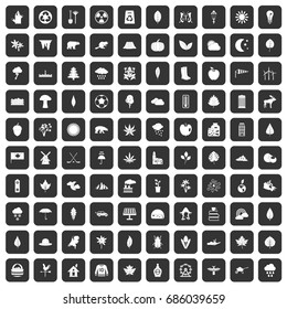 100 leaf icons set in black color isolated vector illustration