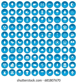 100 leaf icons set in blue circle isolated on white vector illustration
