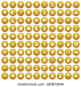 100 leaf icons set gold