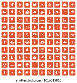 100 leaf icons set in grunge style orange color isolated on white background vector illustration