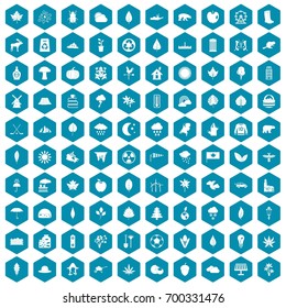 100 leaf icons set in sapphirine hexagon isolated vector illustration