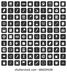 100 learning icons set in black color isolated vector illustration