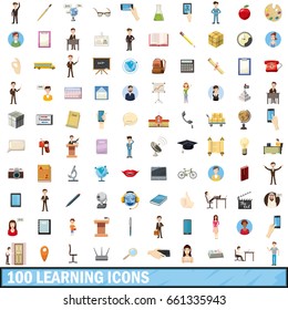 100 learning icons set in cartoon style for any design vector illustration