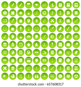 100 learning icons set green circle isolated on white background vector illustration