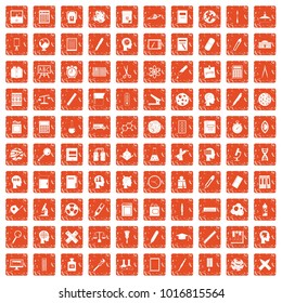 100 learning icons set in grunge style orange color isolated on white background vector illustration