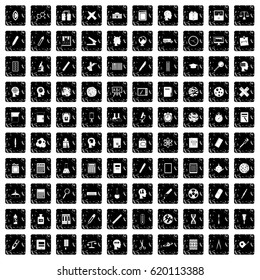 100 learning icons set in grunge style isolated vector illustration