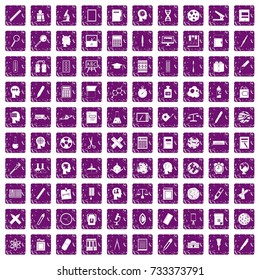 100 learning icons set in grunge style purple color isolated on white background vector illustration