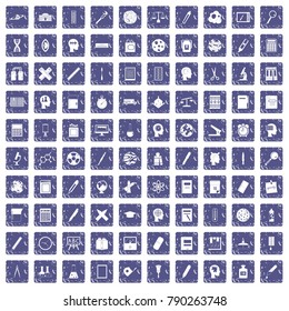 100 learning icons set in grunge style sapphire color isolated on white background vector illustration
