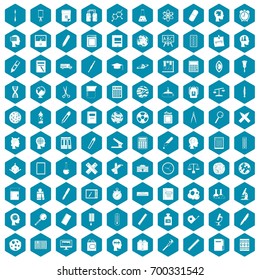 100 learning icons set in sapphirine hexagon isolated vector illustration