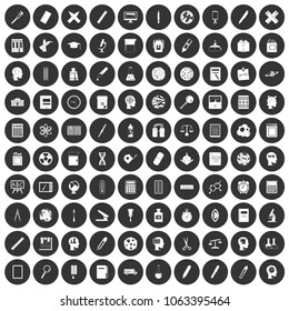 100 learning icons set in simple style white on black circle color isolated on white background vector illustration