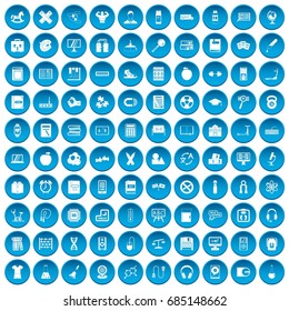 100 learning kids icons set blue