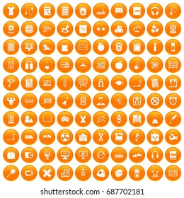 100 learning kids icons set in orange circle isolated vector illustration
