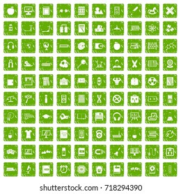 100 learning kids icons set in grunge style green color isolated on white background vector illustration