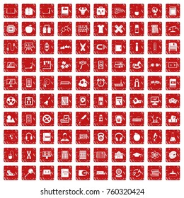 100 learning kids icons set in grunge style red color isolated on white background vector illustration