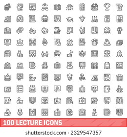 100 lecture icons set. Outline illustration of 100 lecture icons vector set isolated on white background