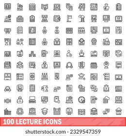 100 lecture icons set. Outline illustration of 100 lecture icons vector set isolated on white background